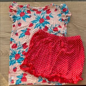 Posh Peanut Strawberry Print Kids Matching Set - Red and Pink